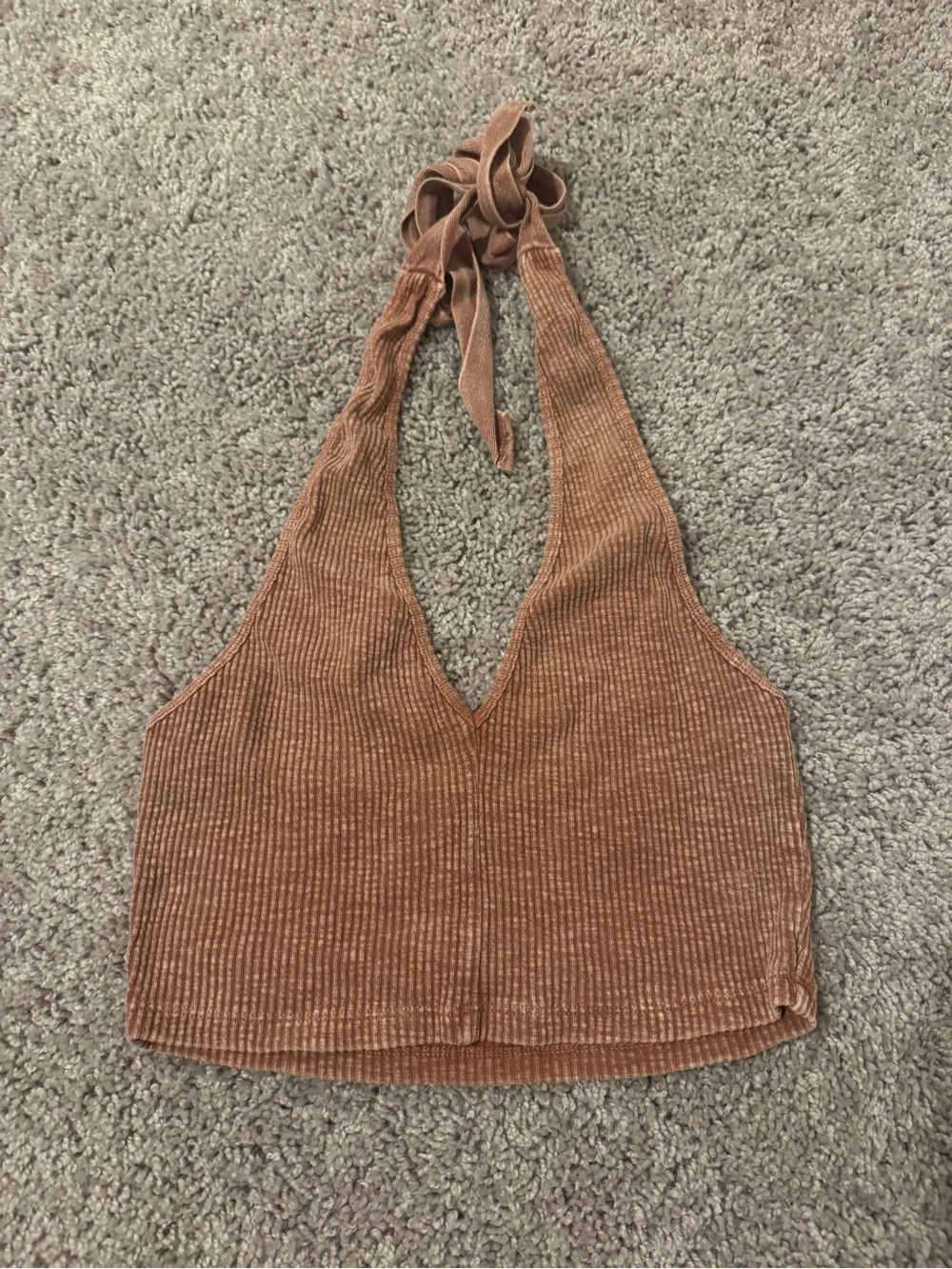 Ribbed Rust Halter Crop Camisole
